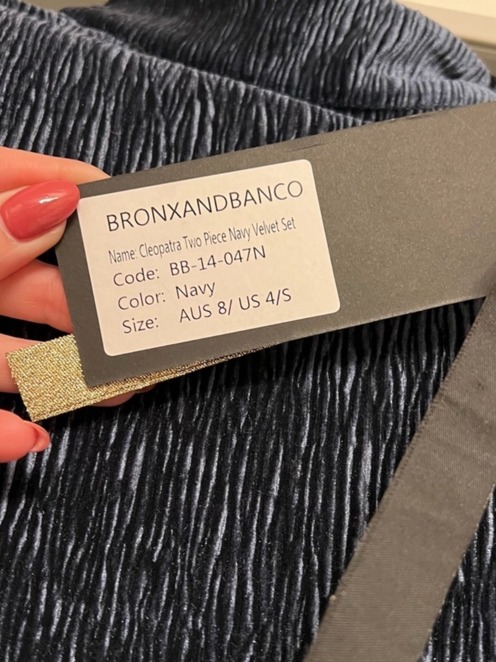 Bronx and Banco Cleopatra Two Piece Navy Velvet Set - Picture 9 of 11